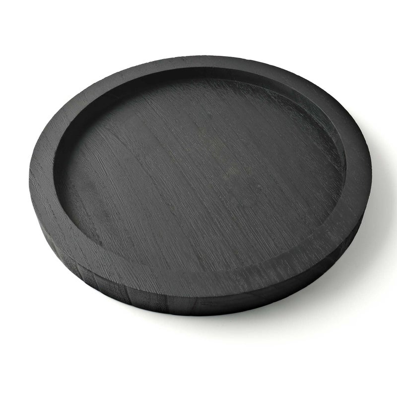 CYS EXCEL 11 Inch Black Round Wooden Tray, Decorative Serving Trays for Ottoman Coffee Table Candle Holder Home Decor Accessories - Image 1