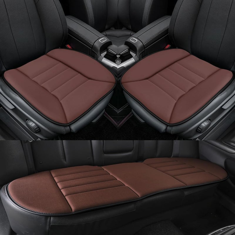 kingphenix 3-Piece Car Seat Cushion Set, 1.2inch Memory Foam Comfort, 2 Front Automotive Seat Cushions + Rear Bench Cushion, Non-Slip Bottom, Fits Sedan SUV Truck Van, Car & Office Chair, Brown - Image 1