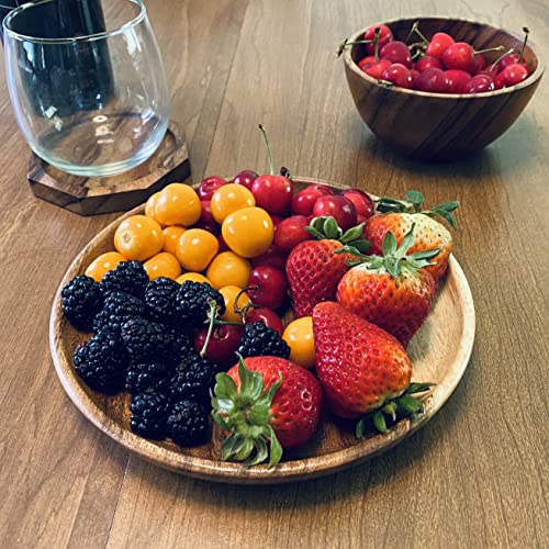 WRIGHTMART Acacia Wooden Plates – Set of 4, 8” Round Rustic Side Dish & Dessert Plates, Handcrafted Natural Tableware for Appetizers, Snacks, Dining, or Gift - Image 2