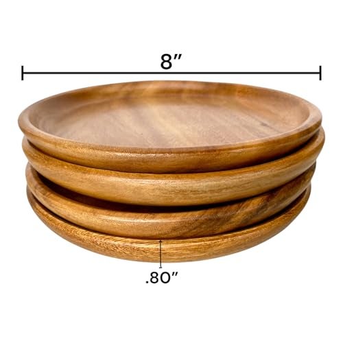 WRIGHTMART Acacia Wooden Plates – Set of 4, 8” Round Rustic Side Dish & Dessert Plates, Handcrafted Natural Tableware for Appetizers, Snacks, Dining, or Gift - Image 5