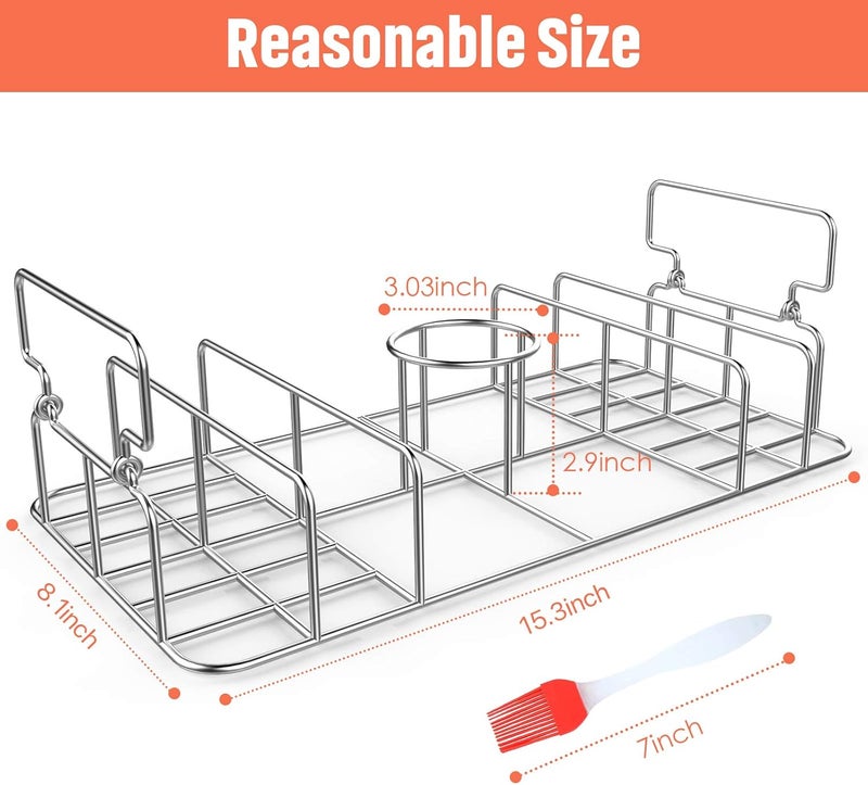 RUSFOL Beercan Chicken Roaster and Rib Rack with a Silicone Oil Brush, Rectangle BBQ Stand for Smoker,Oven and Grill, Hold Up to a Whole Chicken and 4 Ribs at a time - Image 2