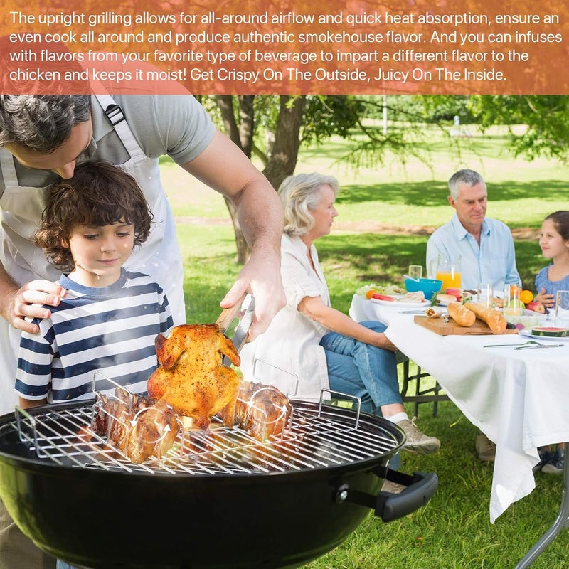 RUSFOL Beercan Chicken Roaster and Rib Rack with a Silicone Oil Brush, Rectangle BBQ Stand for Smoker,Oven and Grill, Hold Up to a Whole Chicken and 4 Ribs at a time - Image 5