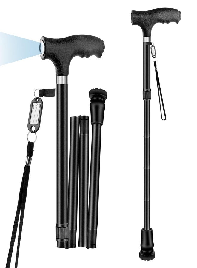OOCOME Folding Walking Stick with Light, Foldable Walking Sticks for Men & Women Seniors Walking Aids Collapsible Walking Cane with Non-Slip Base Adjustable Height 77cm-90cm, Black - Image 1