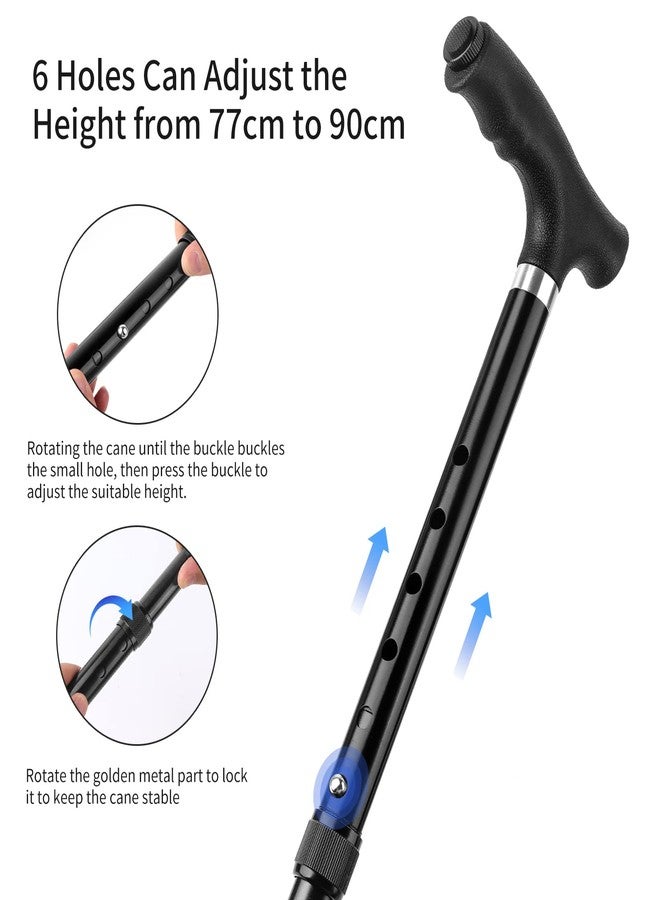 OOCOME Folding Walking Stick with Light, Foldable Walking Sticks for Men & Women Seniors Walking Aids Collapsible Walking Cane with Non-Slip Base Adjustable Height 77cm-90cm, Black - Image 5
