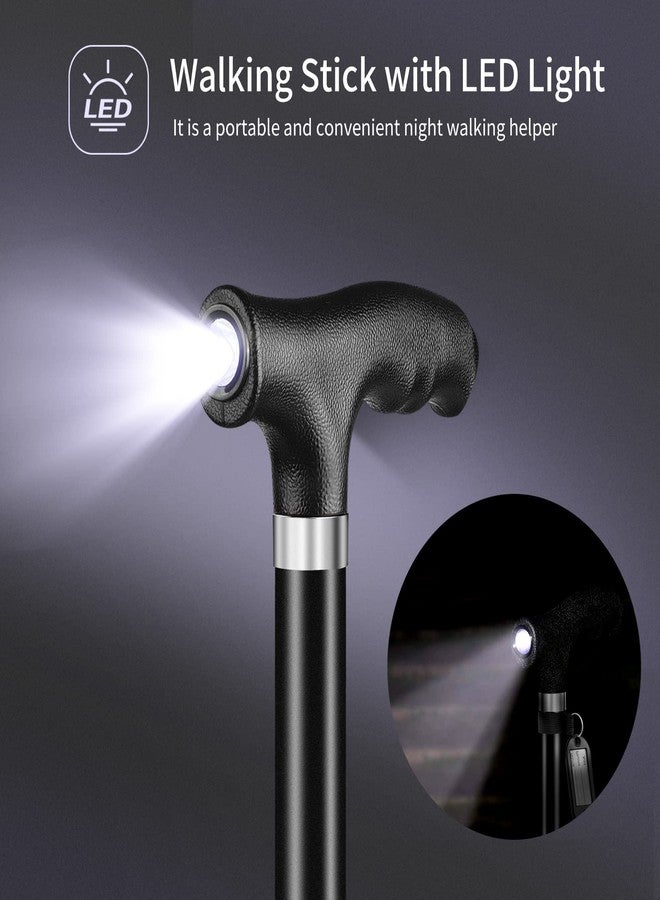 OOCOME Folding Walking Stick with Light, Foldable Walking Sticks for Men & Women Seniors Walking Aids Collapsible Walking Cane with Non-Slip Base Adjustable Height 77cm-90cm, Black - Image 4