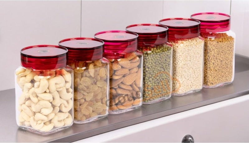 ZEYFLEEB Kitchen Storage Jars 300ml Glass Food Storage Containers with Airtight Plastic Lid Round Kitchen Dispenser for Spice Sauce Pickle Cereal Cookie 6 Square - Image 3