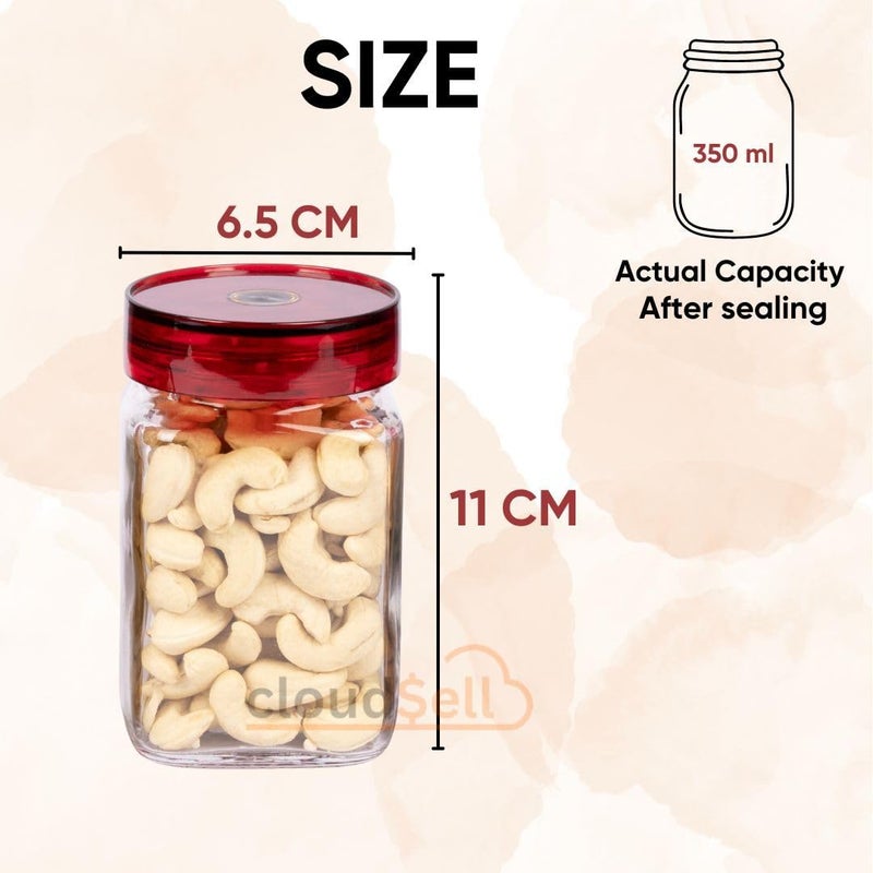 ZEYFLEEB Kitchen Storage Jars 300ml Glass Food Storage Containers with Airtight Plastic Lid Round Kitchen Dispenser for Spice Sauce Pickle Cereal Cookie 6 Square - Image 5