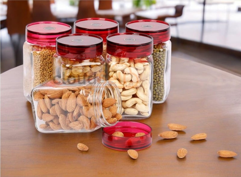 ZEYFLEEB Kitchen Storage Jars 300ml Glass Food Storage Containers with Airtight Plastic Lid Round Kitchen Dispenser for Spice Sauce Pickle Cereal Cookie 6 Square - Image 2