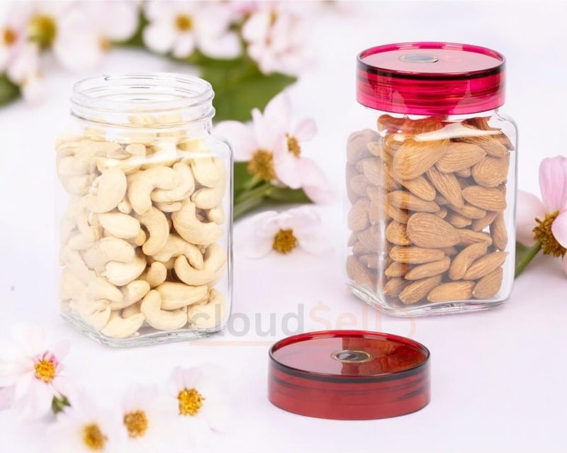ZEYFLEEB Kitchen Storage Jars 300ml Glass Food Storage Containers with Airtight Plastic Lid Round Kitchen Dispenser for Spice Sauce Pickle Cereal Cookie 6 Square - Image 4
