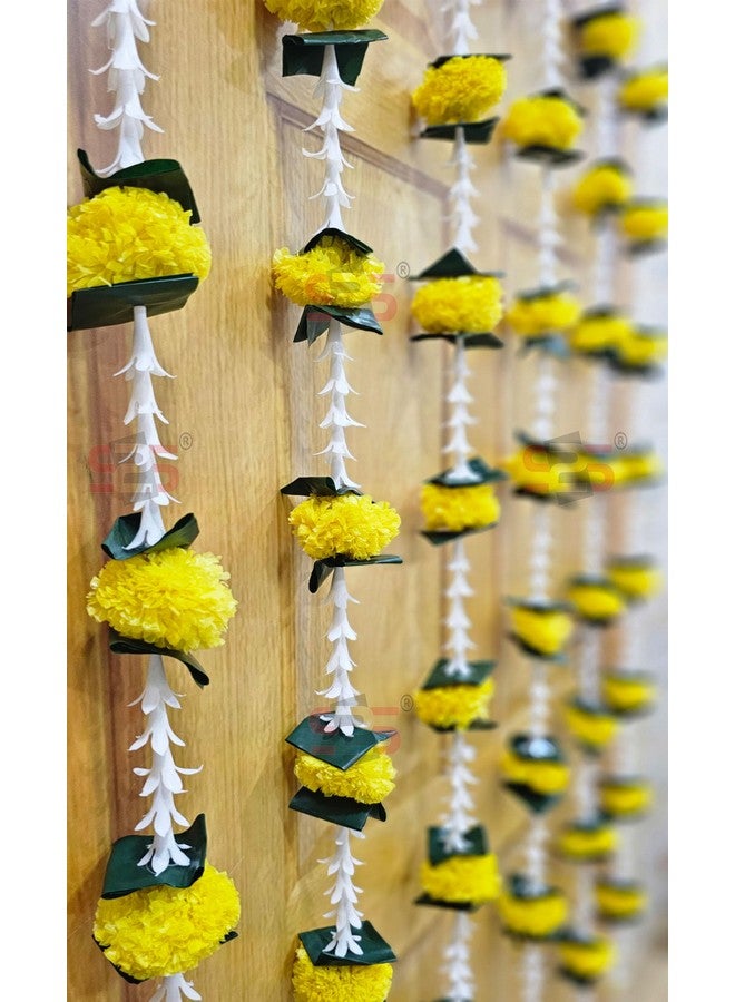 S2S Artificial Rajnigandha Marigold Ladi Strings for Decoration of Home, Balcony, Walls, Hall, Ganpati Backdrop | Pack of 5 | (Yellow Flower) (Height - 60 Inch) - Image 5