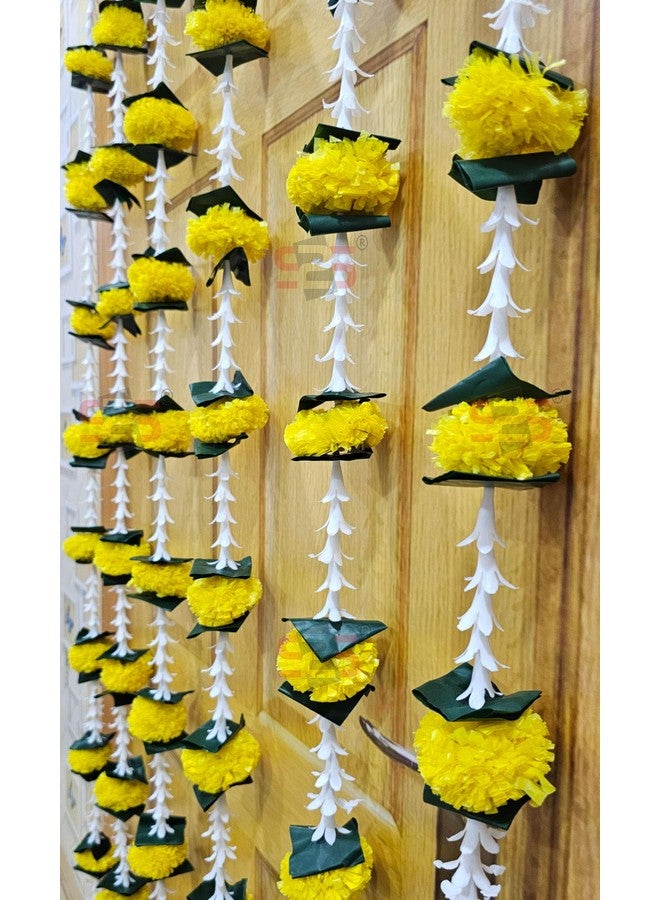 S2S Artificial Rajnigandha Marigold Ladi Strings for Decoration of Home, Balcony, Walls, Hall, Ganpati Backdrop | Pack of 5 | (Yellow Flower) (Height - 60 Inch) - Image 4