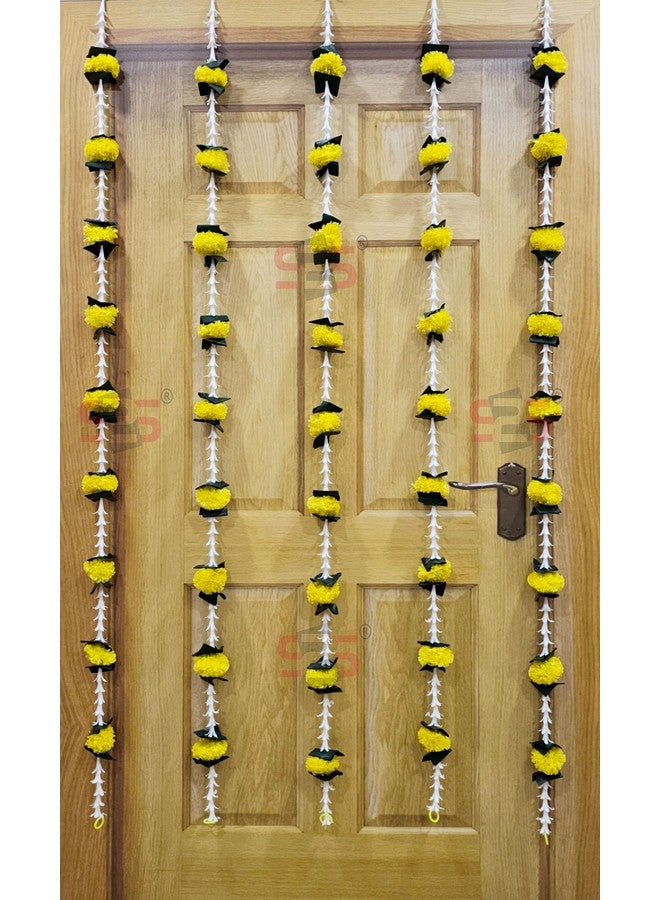 S2S Artificial Rajnigandha Marigold Ladi Strings for Decoration of Home, Balcony, Walls, Hall, Ganpati Backdrop | Pack of 5 | (Yellow Flower) (Height - 60 Inch) - Image 1