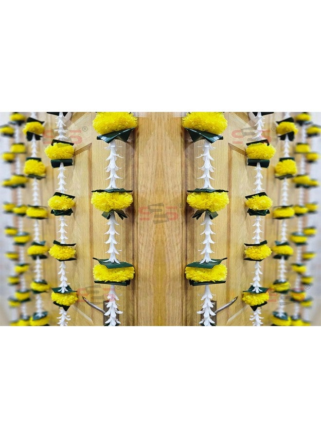S2S Artificial Rajnigandha Marigold Ladi Strings for Decoration of Home, Balcony, Walls, Hall, Ganpati Backdrop | Pack of 5 | (Yellow Flower) (Height - 60 Inch) - Image 2