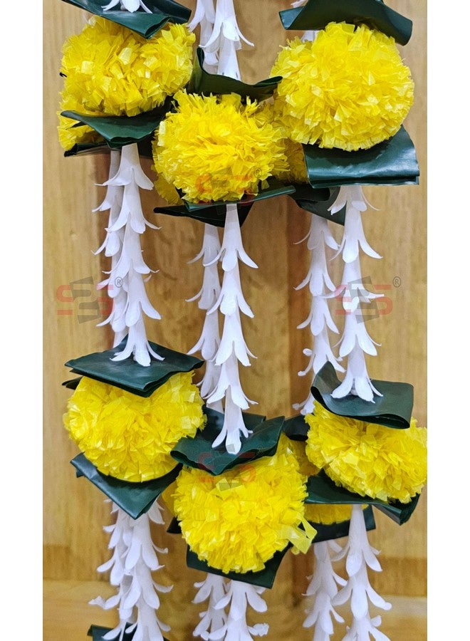 S2S Artificial Rajnigandha Marigold Ladi Strings for Decoration of Home, Balcony, Walls, Hall, Ganpati Backdrop | Pack of 5 | (Yellow Flower) (Height - 60 Inch) - Image 3