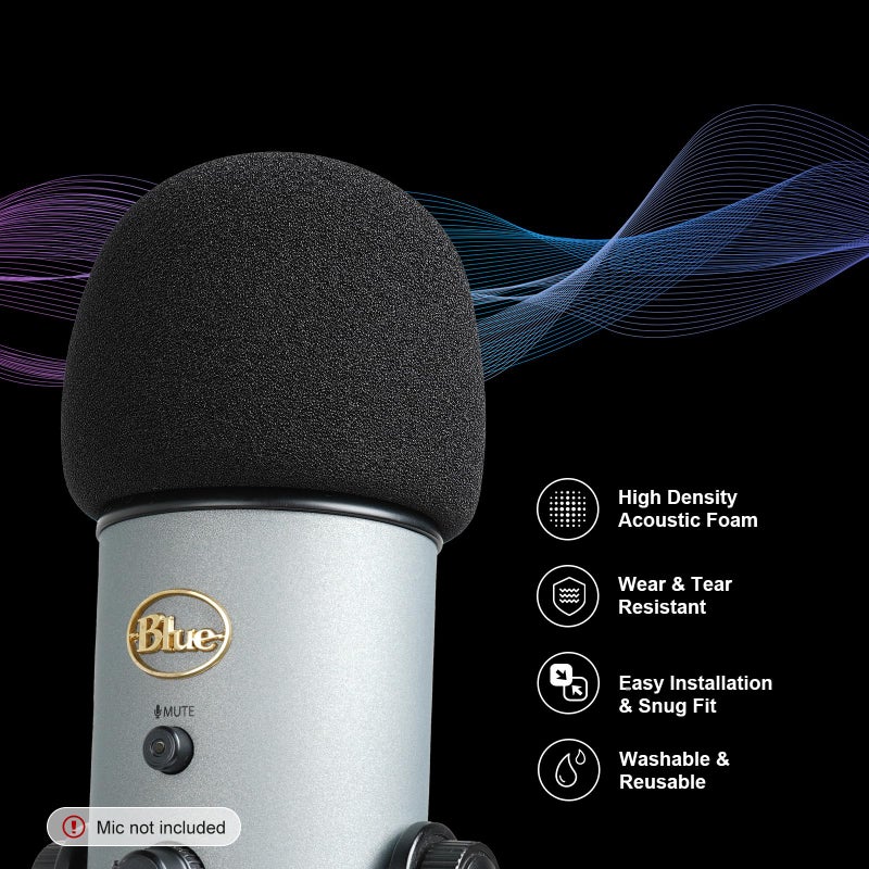 PhantAccy Pop Filter/Windscreen for Blue Yeti and Yeti Pro Microphones, Foam Mic Cover for Filtering Plosives and Hissing Noise - Image 3