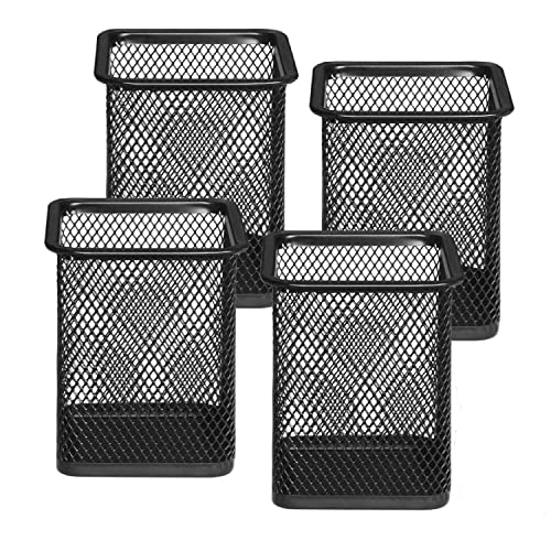 Shuban Metal Mesh Pencil Holder Square Pen Cups For Desk Organizer Classroom Organization Pencil Holders Wire Makeup Brush Holders For Desk Office Supplies -4Pcs,Black - Image 1