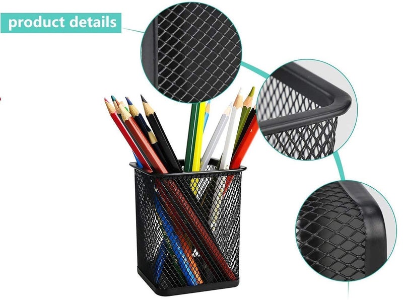 Shuban Metal Mesh Pencil Holder Square Pen Cups For Desk Organizer Classroom Organization Pencil Holders Wire Makeup Brush Holders For Desk Office Supplies -4Pcs,Black - Image 4