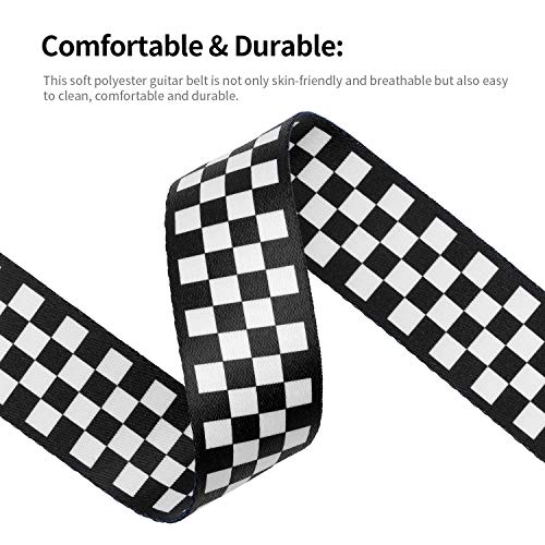 BestSounds Guitar Strap, Bass Guitar Strap, Electric and Acoustic Guitar Straps - Durable Nylon Checkered Guitar Shoulder Strap with Leather Ends (Black and White Checkered) - Image 3