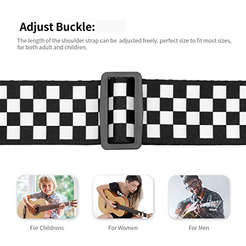 BestSounds Guitar Strap, Bass Guitar Strap, Electric and Acoustic Guitar Straps - Durable Nylon Checkered Guitar Shoulder Strap with Leather Ends (Black and White Checkered) - Image 4
