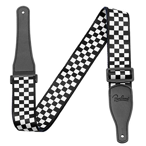 BestSounds Guitar Strap, Bass Guitar Strap, Electric and Acoustic Guitar Straps - Durable Nylon Checkered Guitar Shoulder Strap with Leather Ends (Black and White Checkered) - Image 5