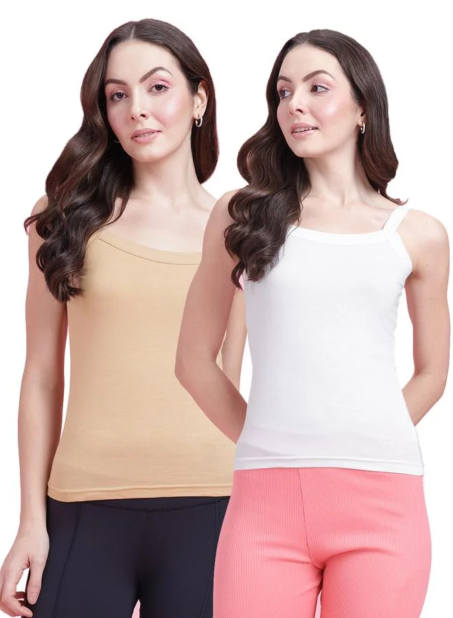 ليدينغ ليدي قميص كاميسول قطني سادة بدون حشوة - عبوة من قطعتين للسيدات