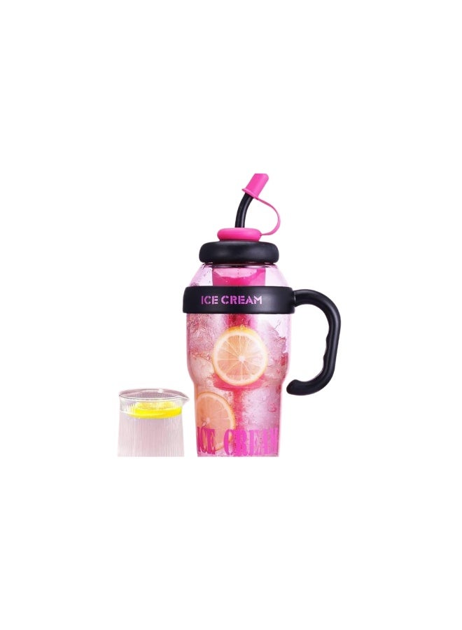 Desselan Plastic Tumbler with Lid & Straw – Reusable Drink Bottle with Handle, Ice Cream Design, Tea Infuser for Hot & Cold Beverages - Image 3
