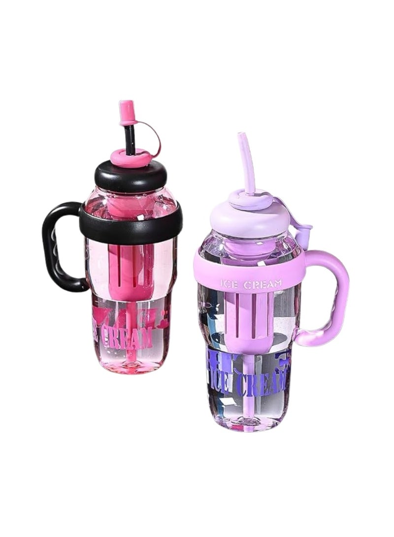 Desselan Plastic Tumbler with Lid & Straw – Reusable Drink Bottle with Handle, Ice Cream Design, Tea Infuser for Hot & Cold Beverages - Image 4