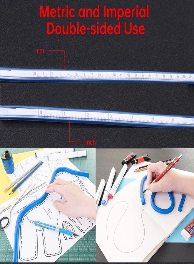 Walfront Flexible Curve Ruler Plastic Blue White Curve Flex Design Ruler for Engineering Drawing, Design Graphics, 12 Inch, 24 Inch Optional(12inch) - Image 2