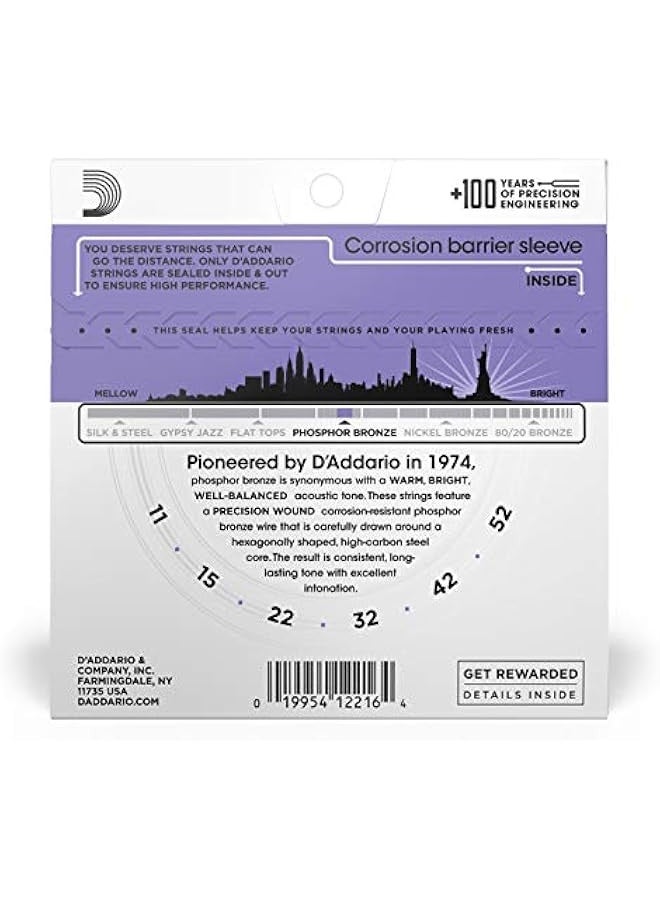 د'اداريو أوتار جيتار - أوتار جيتار أكوستيك من البرونز الفسفوري - EJ26 - طيف صوتي غني وكامل - لجيتارات بستة أوتار - خفيف مخصص 11-52 - Image 2