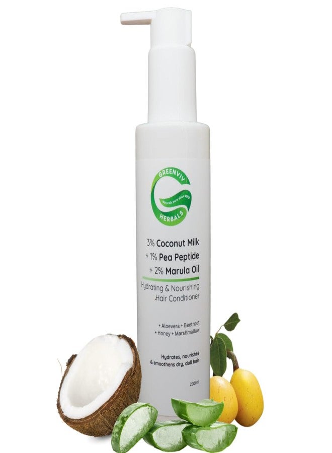 Greenviv 3% Coconut Milk + 1% Pea Peptide + 2% Marula Oil Hydrating & Nourishing Hair Conditioner | Deep Moisturization & Shine Restoration | For Dry & Dull Hair | 200ml - Image 1