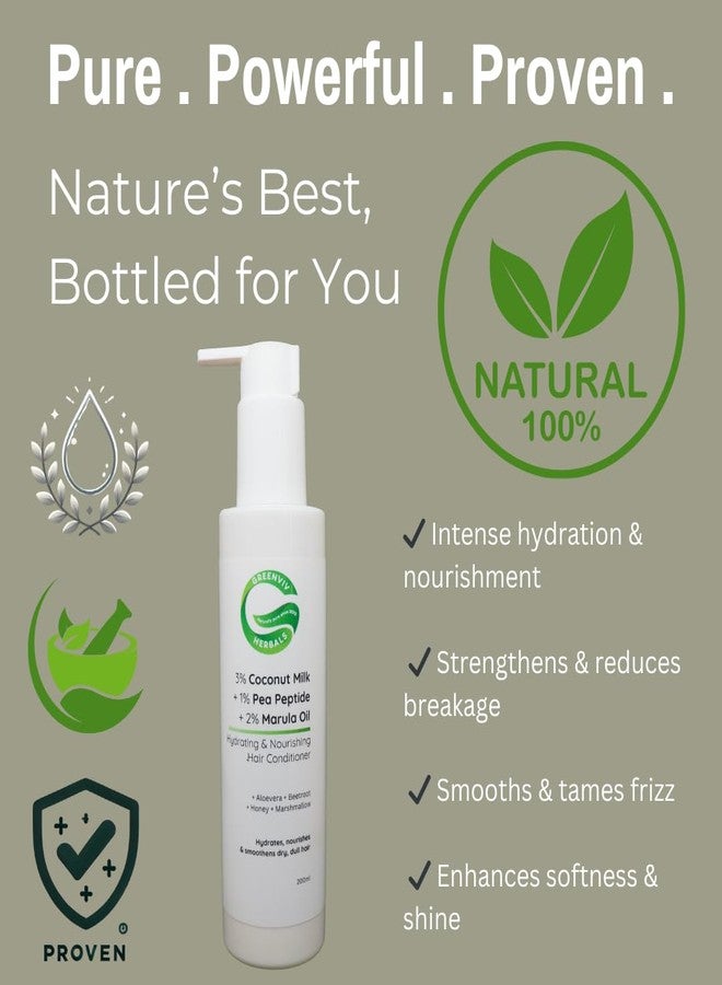 Greenviv 3% Coconut Milk + 1% Pea Peptide + 2% Marula Oil Hydrating & Nourishing Hair Conditioner | Deep Moisturization & Shine Restoration | For Dry & Dull Hair | 200ml - Image 2