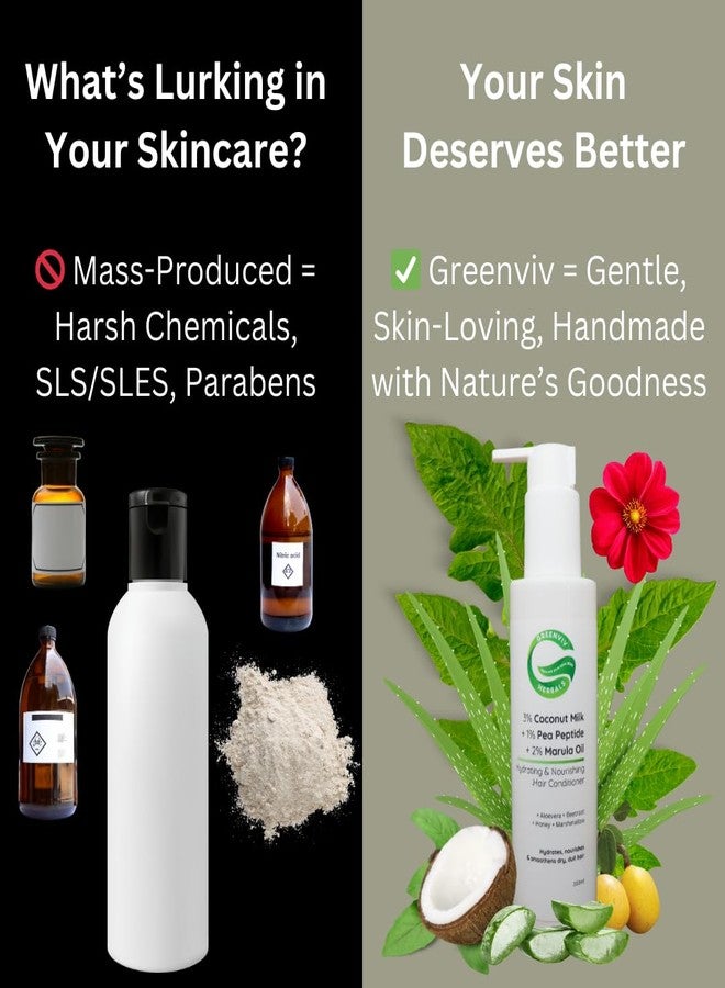 Greenviv 3% Coconut Milk + 1% Pea Peptide + 2% Marula Oil Hydrating & Nourishing Hair Conditioner | Deep Moisturization & Shine Restoration | For Dry & Dull Hair | 200ml - Image 3