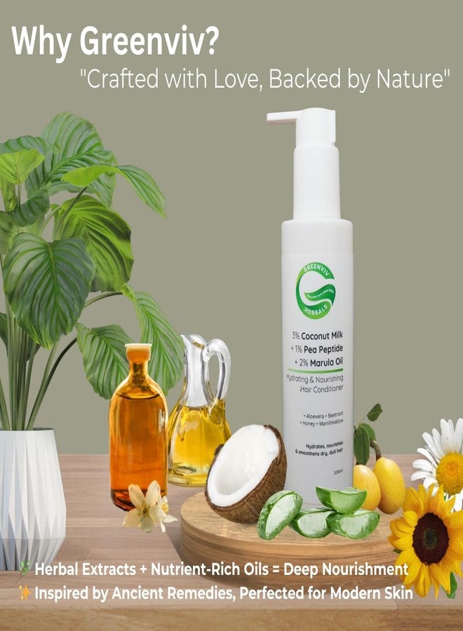 Greenviv 3% Coconut Milk + 1% Pea Peptide + 2% Marula Oil Hydrating & Nourishing Hair Conditioner | Deep Moisturization & Shine Restoration | For Dry & Dull Hair | 200ml - Image 4