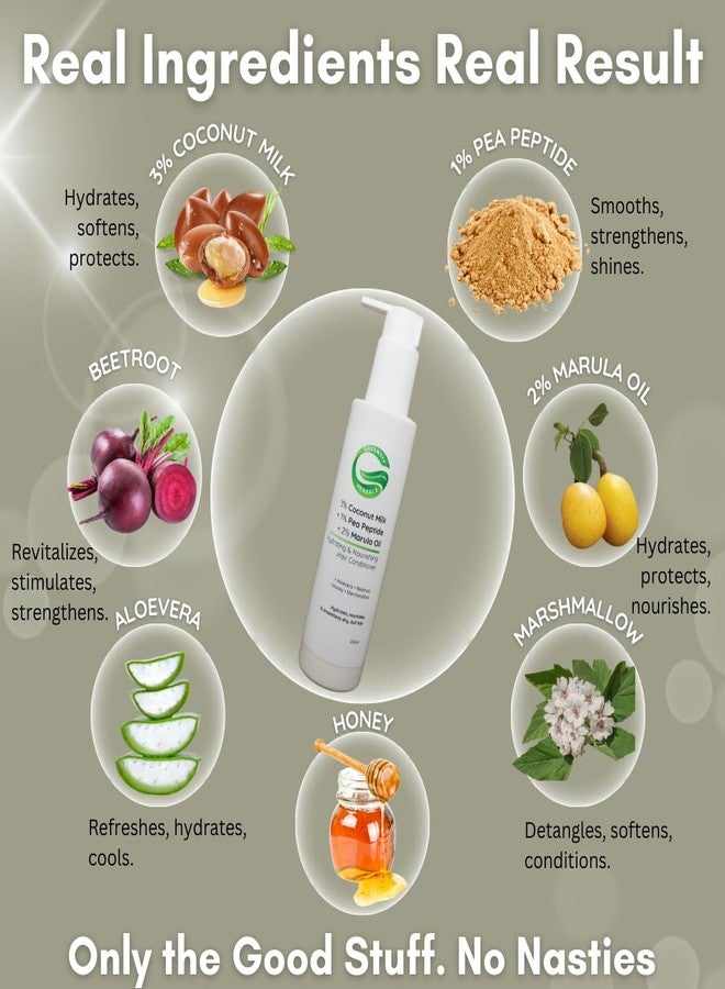 Greenviv 3% Coconut Milk + 1% Pea Peptide + 2% Marula Oil Hydrating & Nourishing Hair Conditioner | Deep Moisturization & Shine Restoration | For Dry & Dull Hair | 200ml - Image 5