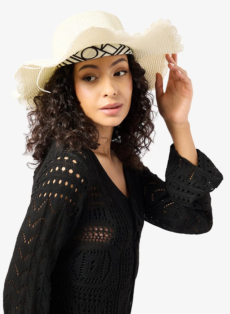Ginger Raffia Material Pearl Embellished Sun Hat