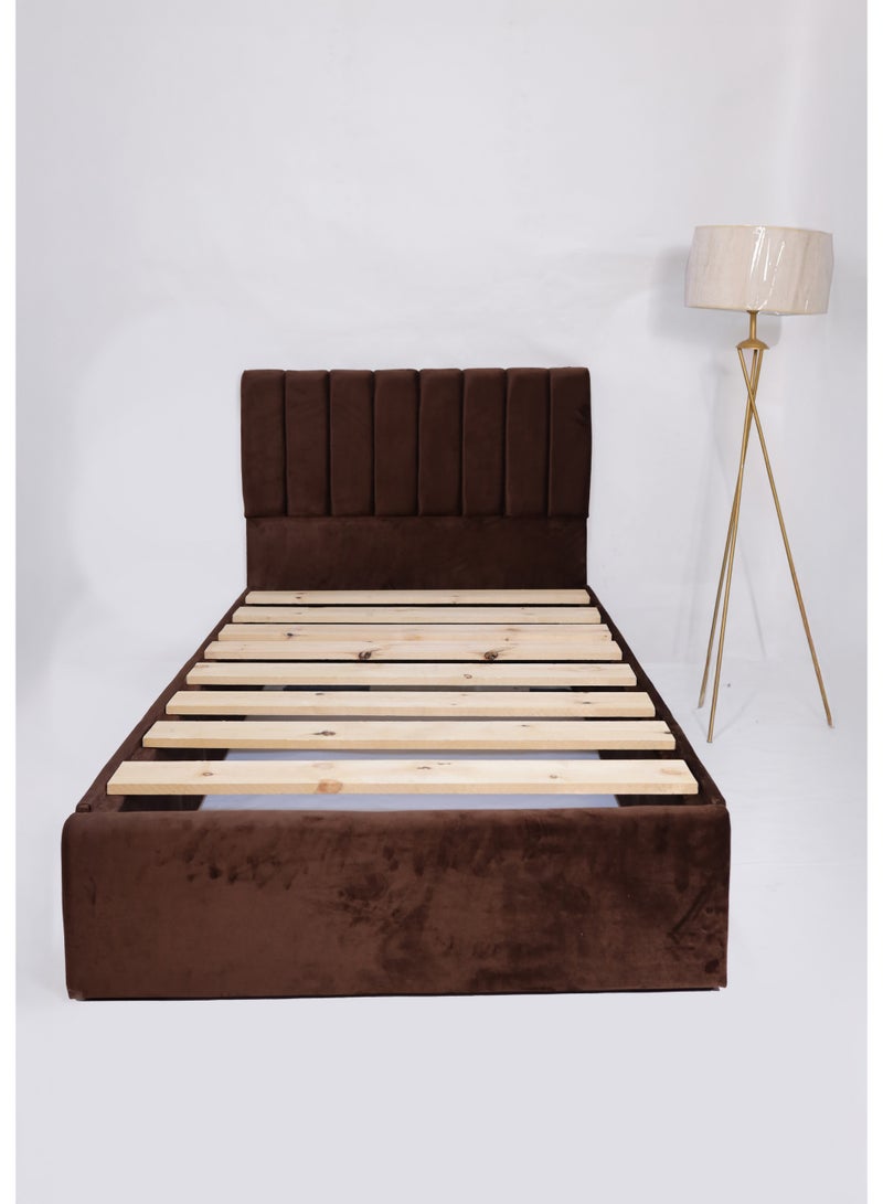 Rango 120cm Fabric Upholstered Bed with a Stunning Design  From Rango Furniture  Color: Brown  Dimensions: 120 x 200 cm Wood: Pine Wood with Plywood Finish Fabric: High-Density Foam Velvet Mattress Not Included - Includes a Bed Sheet - Image 2