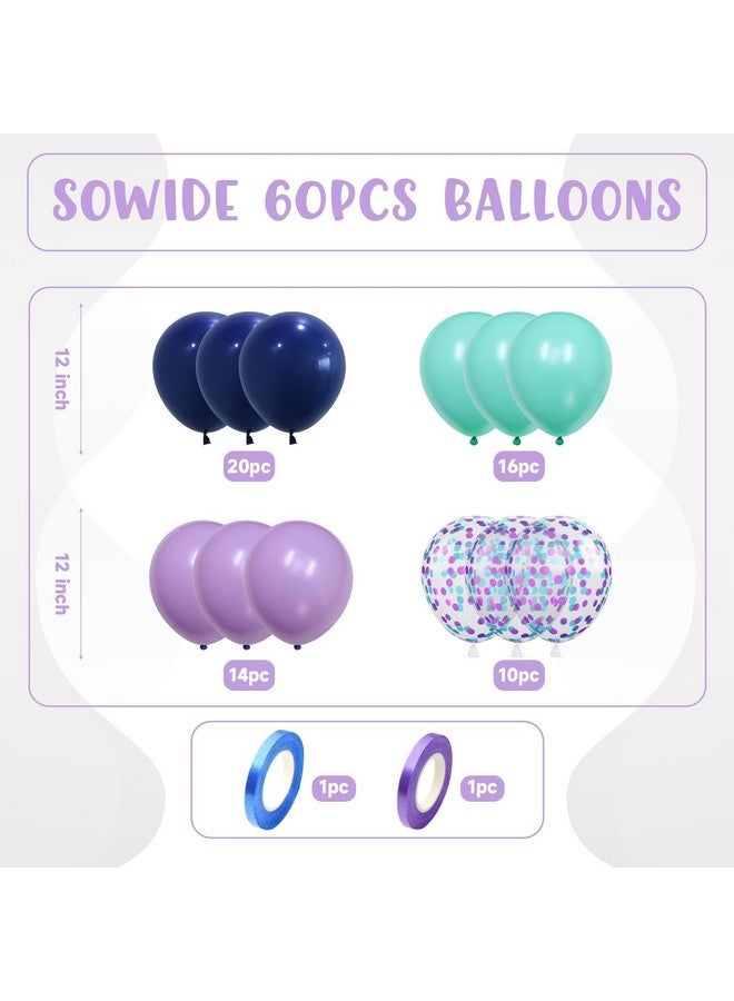 Sowide Purple and Blue Balloons, 60pcs 12 Inch Royal Blue Teal Macaron Purple Confetti Birthday Balloons for Kids Girl Fun Theme Birthday Beach-Inspired Party Supplies Baby Shower Party Decorations - Image 2