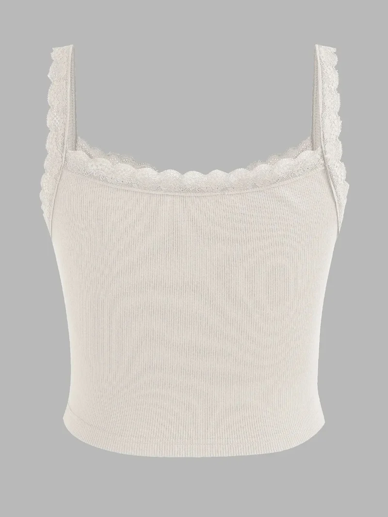 زوبعة بلوزة قصيرة مزينة بالدانتيل