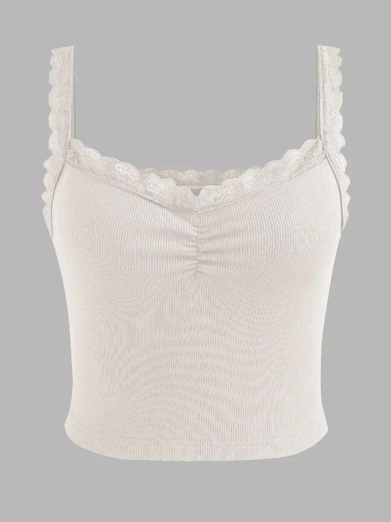زوبعة بلوزة قصيرة مزينة بالدانتيل