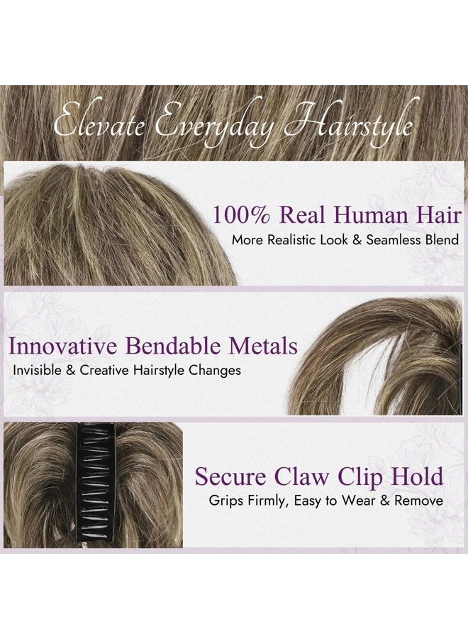 BARSDAR Short Ponytail Hairpiece with Claws Clips and Flexible Wires, DIY 20 cm Real Human Hair Brown Mix Blonde Messy Bun Hairpieces for Women Thick Natural Real Hair Ponytail - Image 3
