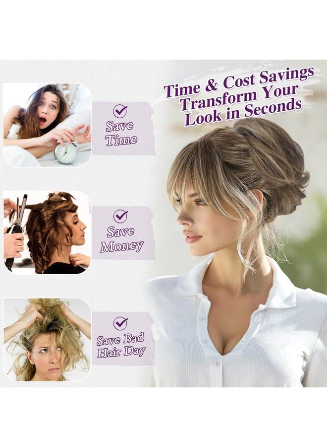BARSDAR Short Ponytail Hairpiece with Claws Clips and Flexible Wires, DIY 20 cm Real Human Hair Brown Mix Blonde Messy Bun Hairpieces for Women Thick Natural Real Hair Ponytail - Image 4