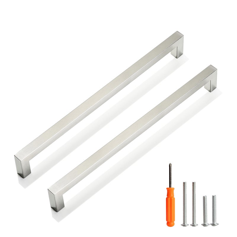 Redunest Cabinet Pulls Brushed Nickel Cabinet Handles Square Drawer Pulls 5 Pack 10 Inch Stainless Steel Kitchen Door Cupboard Cabinet Handles Cabinet Hardware Drawer Handles 256mm Hole Centers - Image 2