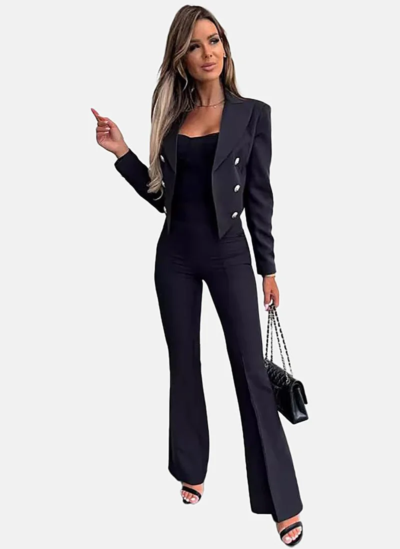 يونيكي Black Solid Open front Blazer