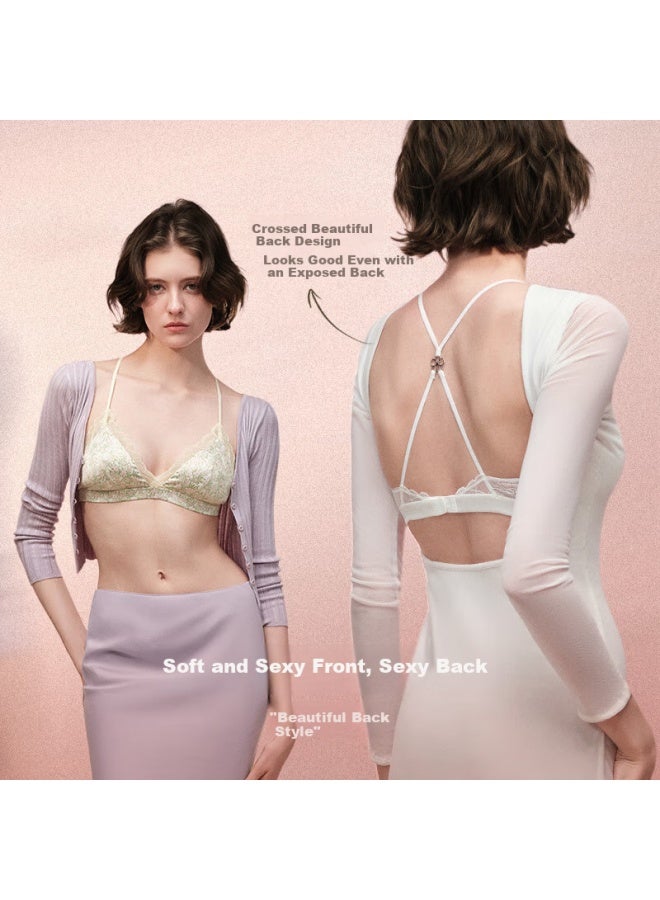 Ubras New Spring Peach Blossom French Low-cut Bra Holiday Backless Bra Women's Dream Orange Low-cut L - Image 1