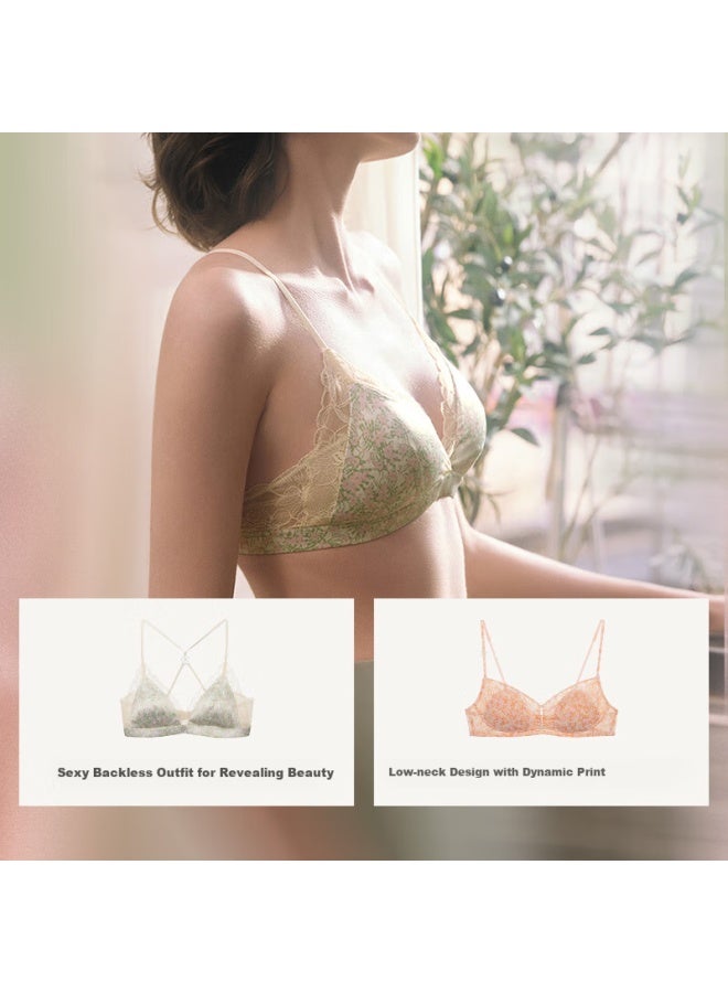Ubras New Spring Peach Blossom French Low-cut Bra Holiday Backless Bra Women's Dream Orange Low-cut L - Image 4