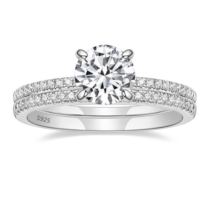 EAMTI 1.2CT 925 Sterling Silver Bridal Ring Sets Round CZ Engagement Promise Rings for Her Wedding Bands for Womenn Size 7 - Image 1