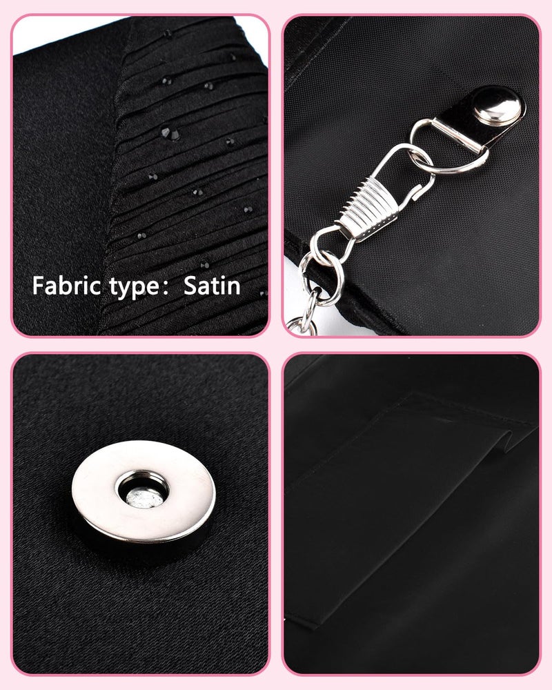 Women's Black Satin Glitter Evening Clutch Purse with Magnetic Closure and Straps - Image 4