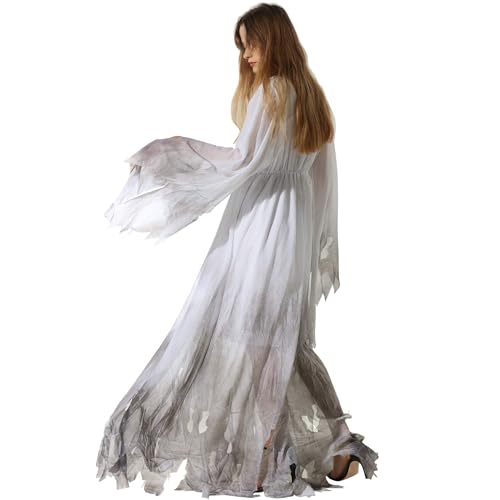 EraSpooky Women Gossamer Ghost Costume Gothic Victorian White Fancy Dress (Large) - Image 3