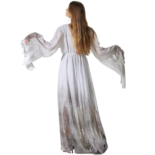 EraSpooky Women Gossamer Ghost Costume Gothic Victorian White Fancy Dress (Large) - Image 5