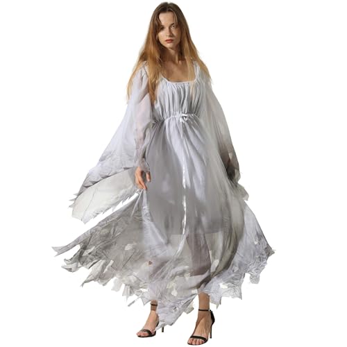 EraSpooky Women Gossamer Ghost Costume Gothic Victorian White Fancy Dress (Large) - Image 4
